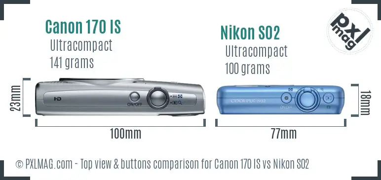 Canon 170 IS vs Nikon S02 top view buttons comparison