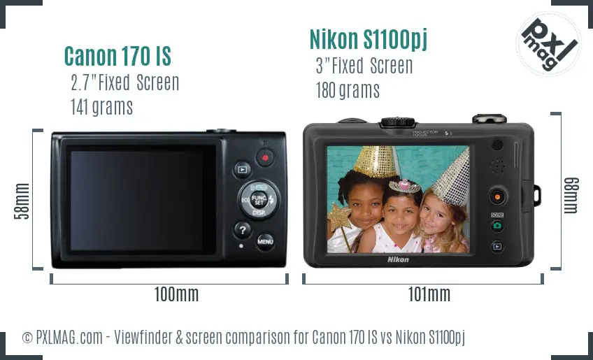 Canon 170 IS vs Nikon S1100pj Screen and Viewfinder comparison