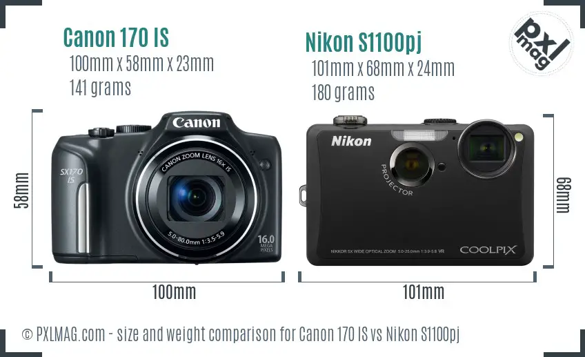 Canon 170 IS vs Nikon S1100pj size comparison