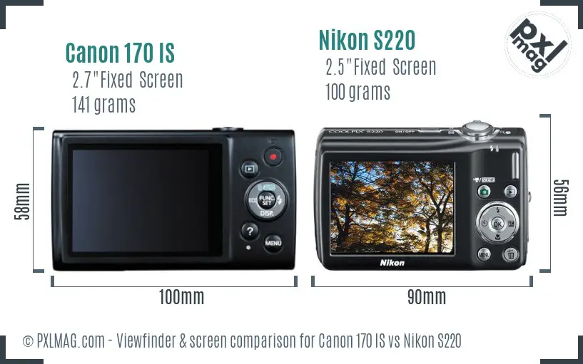 Canon 170 IS vs Nikon S220 Screen and Viewfinder comparison