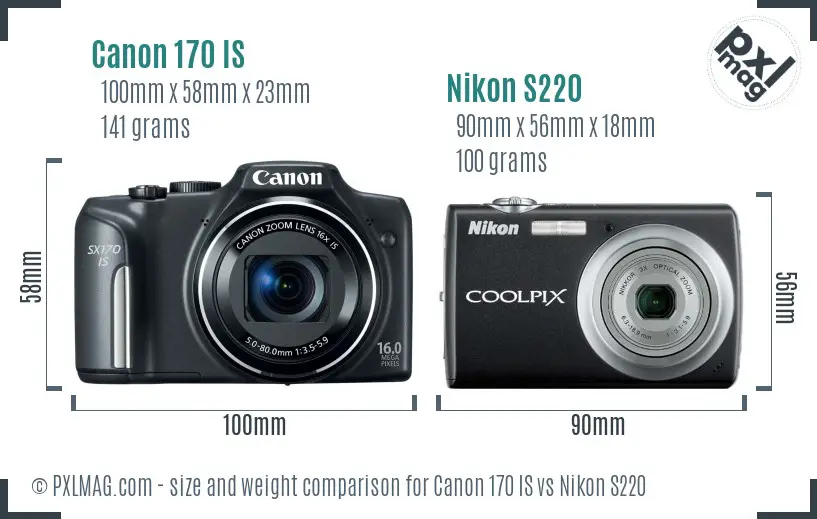 Canon 170 IS vs Nikon S220 size comparison