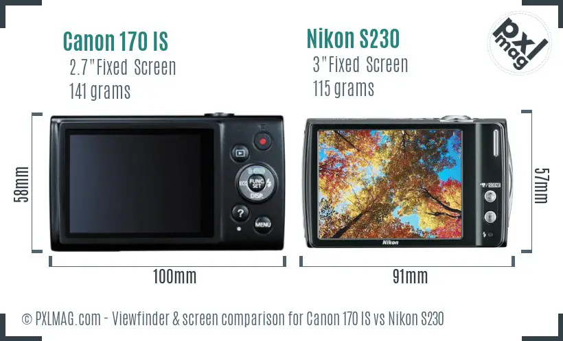 Canon 170 IS vs Nikon S230 Screen and Viewfinder comparison