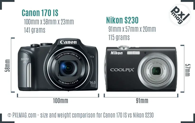 Canon 170 IS vs Nikon S230 size comparison