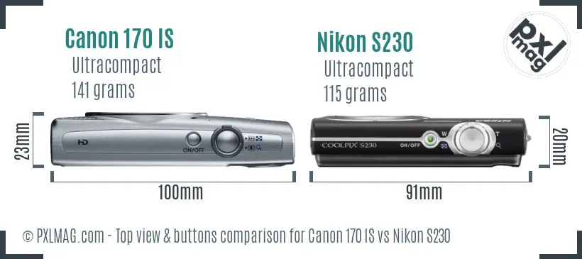 Canon 170 IS vs Nikon S230 top view buttons comparison