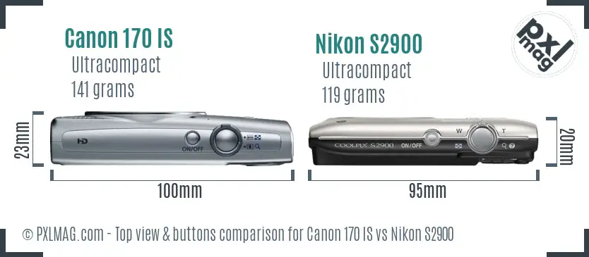 Canon 170 IS vs Nikon S2900 top view buttons comparison