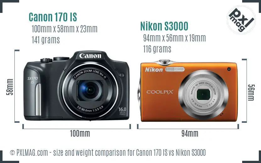 Canon 170 IS vs Nikon S3000 size comparison