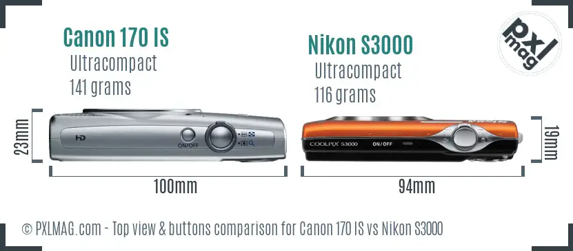 Canon 170 IS vs Nikon S3000 top view buttons comparison