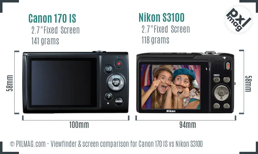 Canon 170 IS vs Nikon S3100 Screen and Viewfinder comparison
