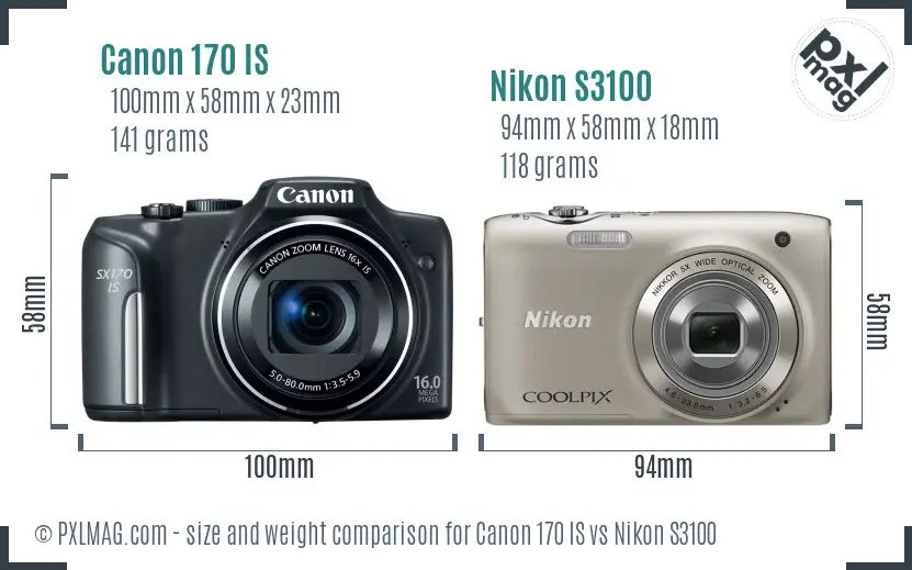 Canon 170 IS vs Nikon S3100 size comparison