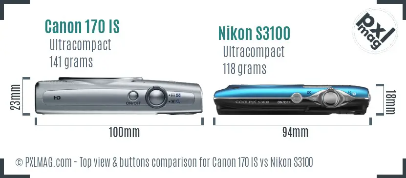 Canon 170 IS vs Nikon S3100 top view buttons comparison