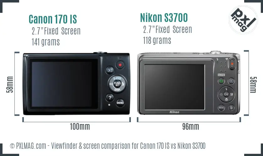 Canon 170 IS vs Nikon S3700 Screen and Viewfinder comparison