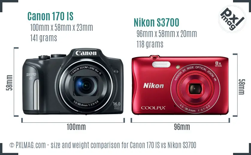 Canon 170 IS vs Nikon S3700 size comparison