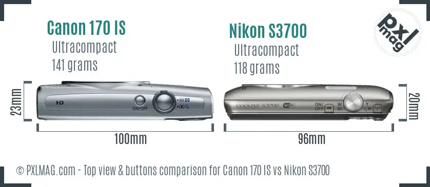 Canon 170 IS vs Nikon S3700 top view buttons comparison