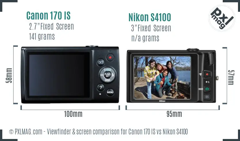 Canon 170 IS vs Nikon S4100 Screen and Viewfinder comparison