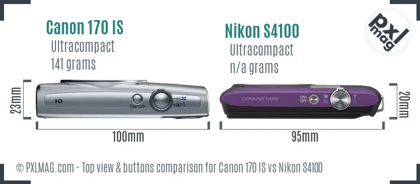 Canon 170 IS vs Nikon S4100 top view buttons comparison