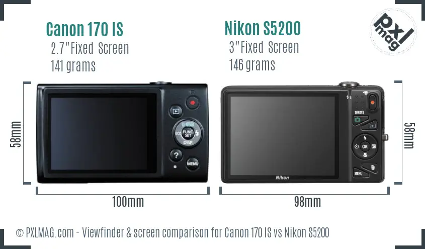 Canon 170 IS vs Nikon S5200 Screen and Viewfinder comparison
