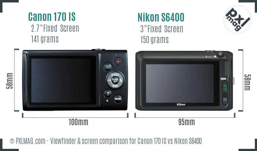 Canon 170 IS vs Nikon S6400 Screen and Viewfinder comparison