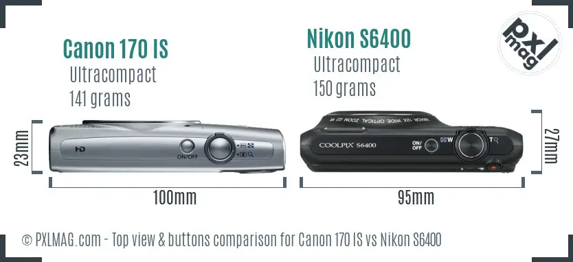 Canon 170 IS vs Nikon S6400 top view buttons comparison