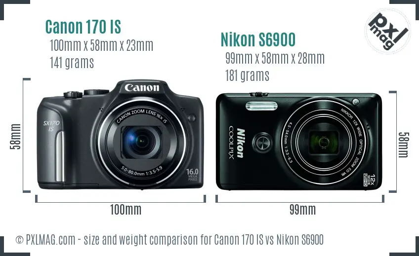 Canon 170 IS vs Nikon S6900 size comparison