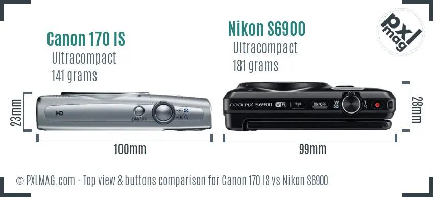 Canon 170 IS vs Nikon S6900 top view buttons comparison