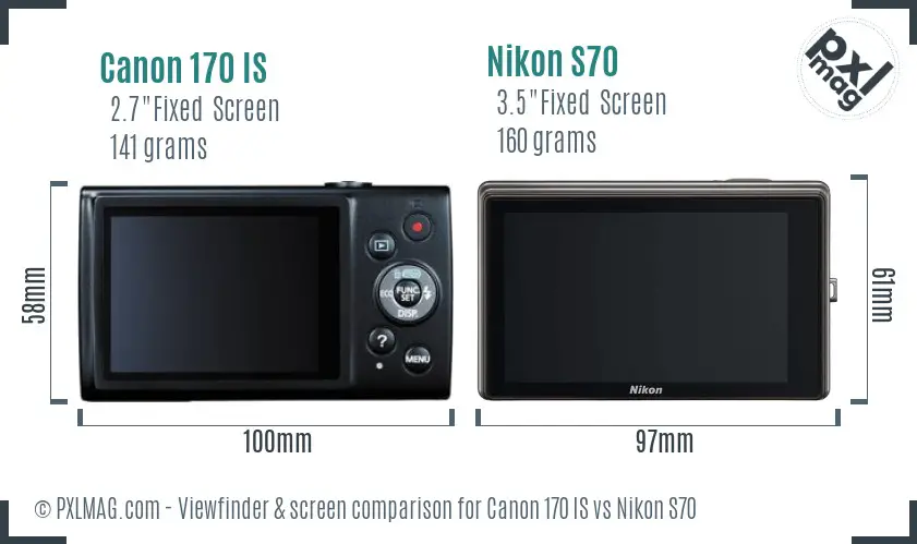 Canon 170 IS vs Nikon S70 Screen and Viewfinder comparison