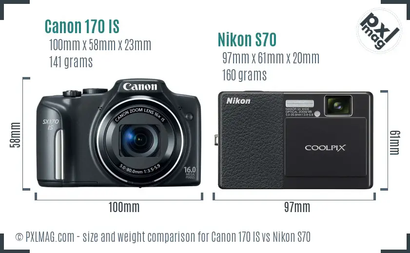 Canon 170 IS vs Nikon S70 size comparison