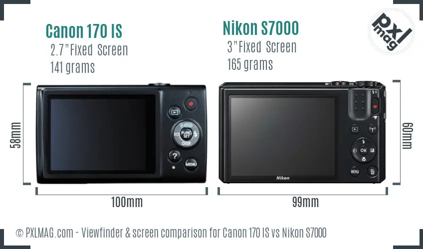 Canon 170 IS vs Nikon S7000 Screen and Viewfinder comparison