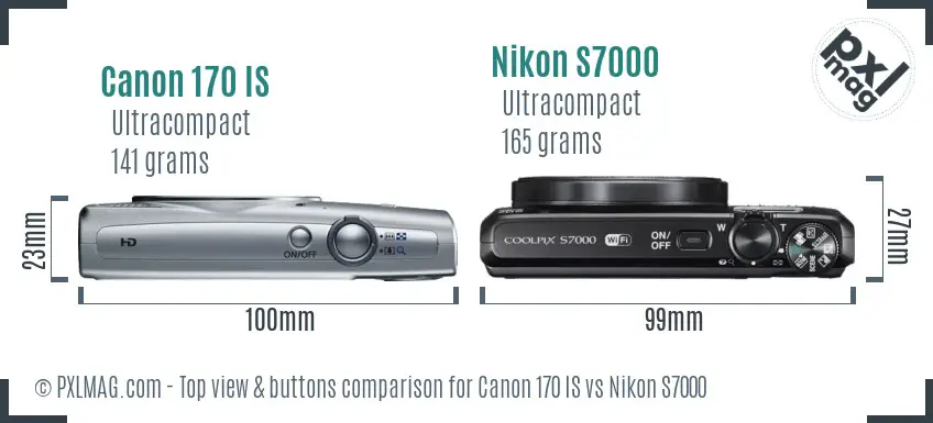 Canon 170 IS vs Nikon S7000 top view buttons comparison