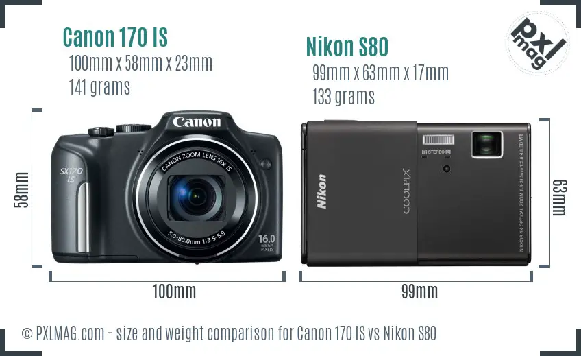 Canon 170 IS vs Nikon S80 size comparison