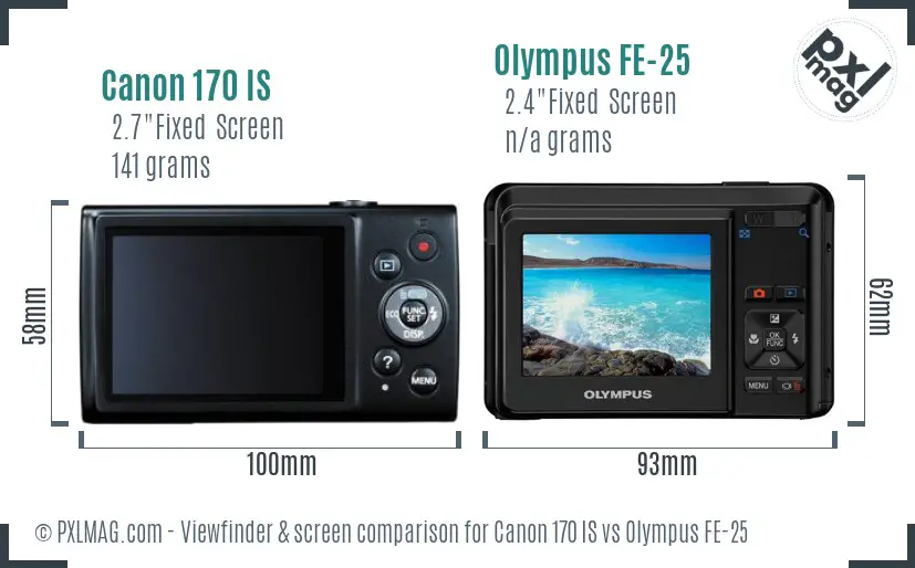 Canon 170 IS vs Olympus FE-25 Screen and Viewfinder comparison