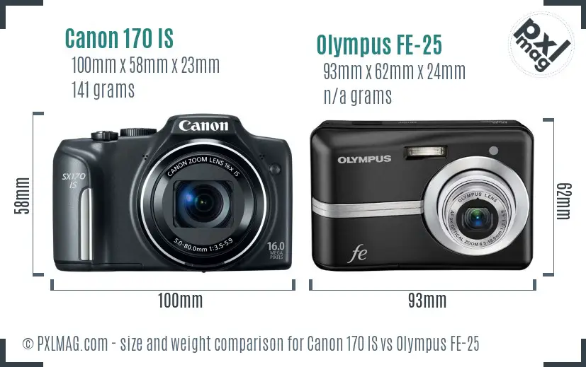 Canon 170 IS vs Olympus FE-25 size comparison