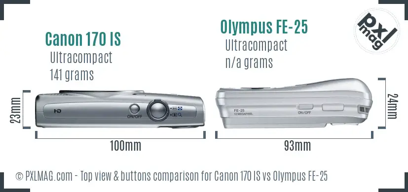 Canon 170 IS vs Olympus FE-25 top view buttons comparison