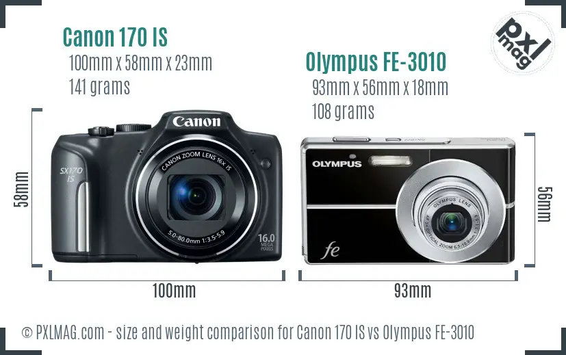Canon 170 IS vs Olympus FE-3010 size comparison