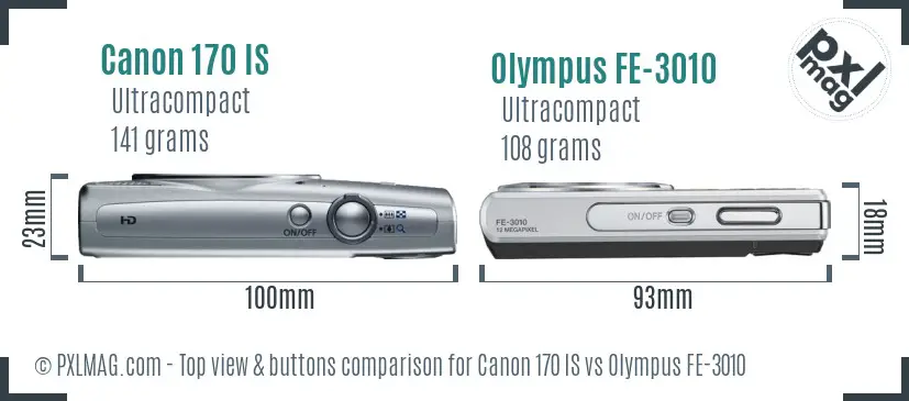 Canon 170 IS vs Olympus FE-3010 top view buttons comparison