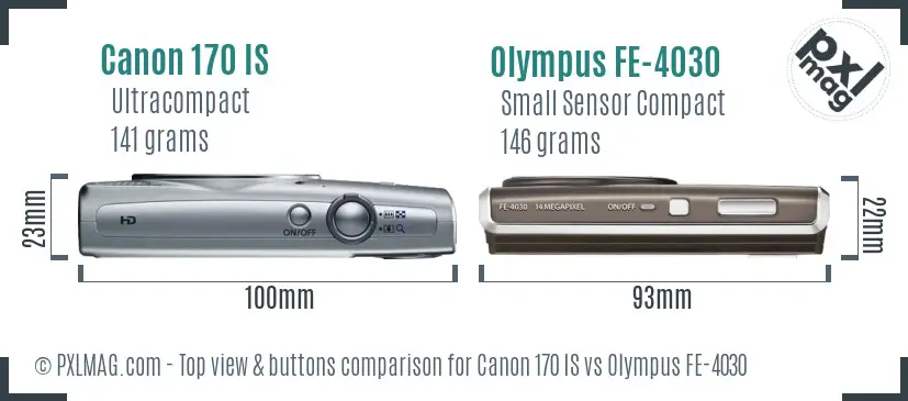 Canon 170 IS vs Olympus FE-4030 top view buttons comparison