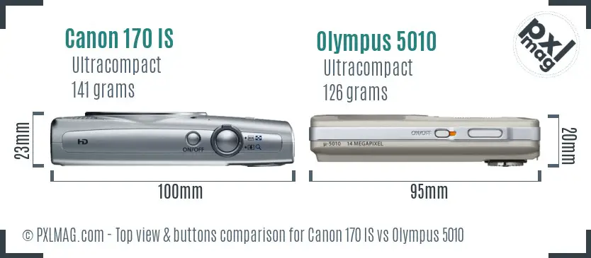 Canon 170 IS vs Olympus 5010 top view buttons comparison