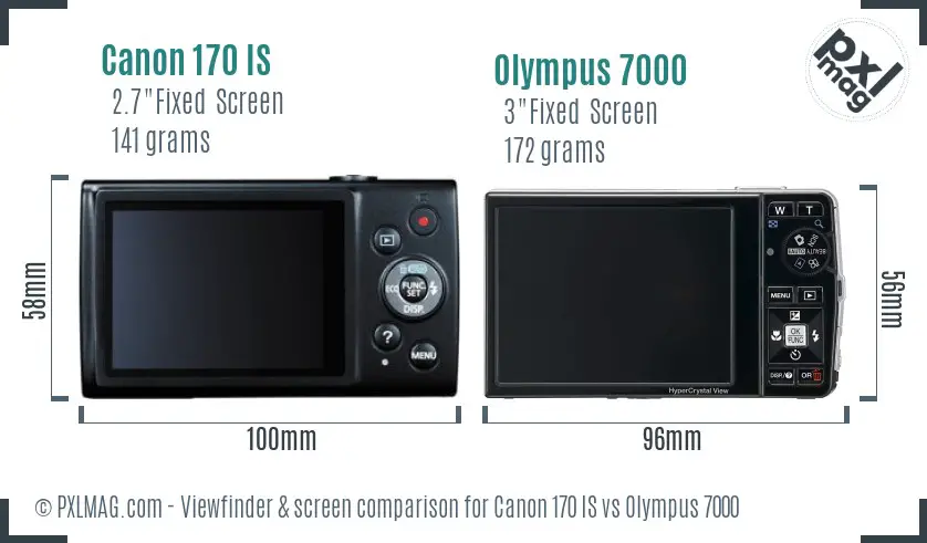 Canon 170 IS vs Olympus 7000 Screen and Viewfinder comparison
