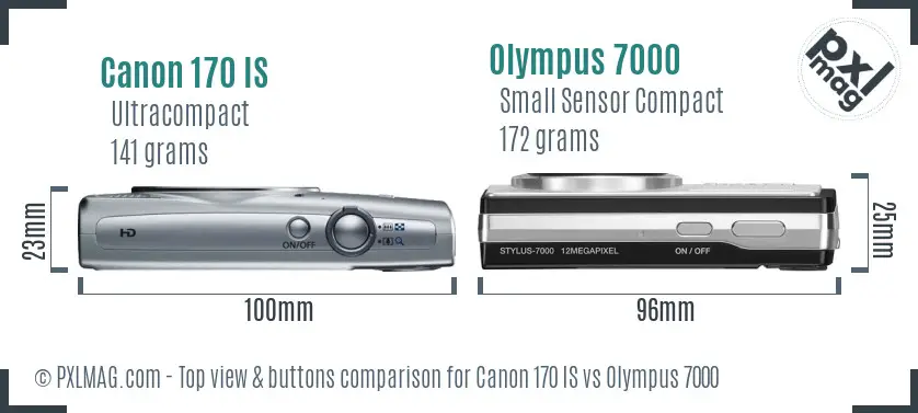 Canon 170 IS vs Olympus 7000 top view buttons comparison