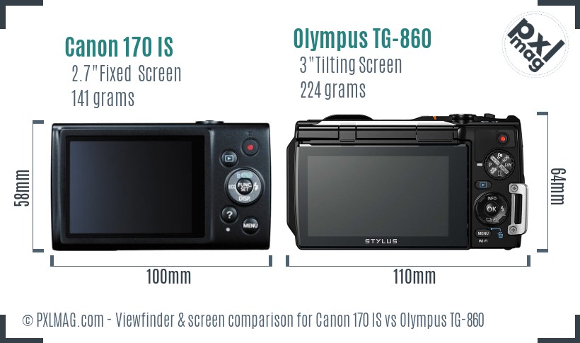 Canon 170 IS vs Olympus TG-860 Screen and Viewfinder comparison