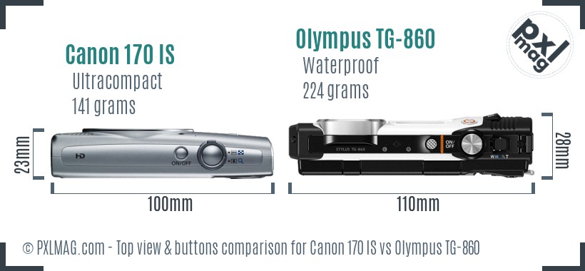 Canon 170 IS vs Olympus TG-860 top view buttons comparison