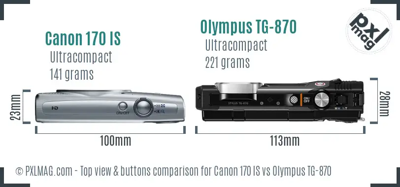 Canon 170 IS vs Olympus TG-870 top view buttons comparison