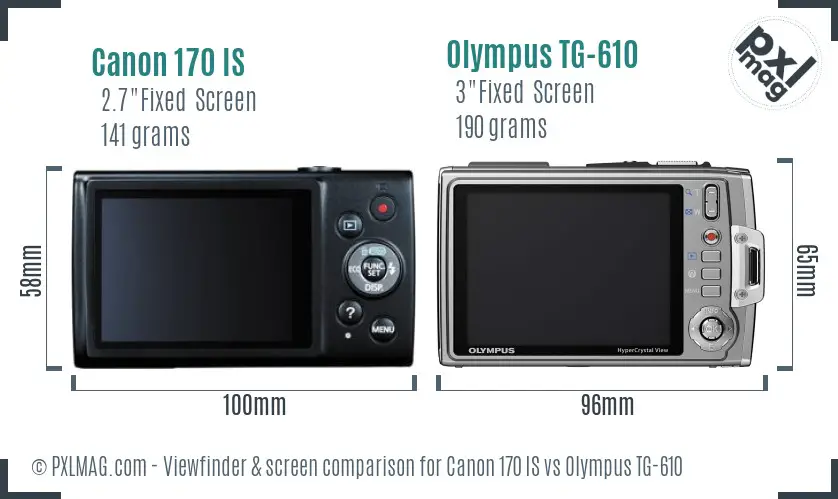 Canon 170 IS vs Olympus TG-610 Screen and Viewfinder comparison