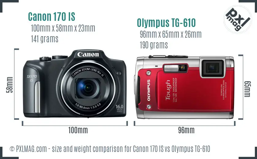 Canon 170 IS vs Olympus TG-610 size comparison