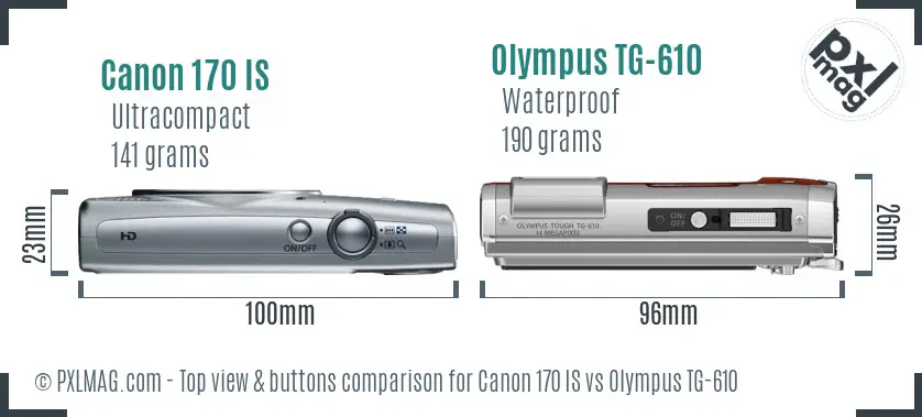 Canon 170 IS vs Olympus TG-610 top view buttons comparison