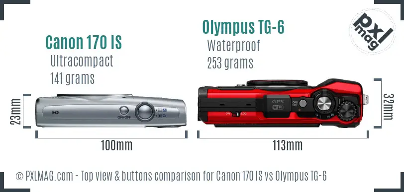 Canon 170 IS vs Olympus TG-6 top view buttons comparison