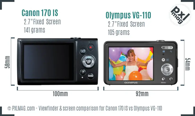 Canon 170 IS vs Olympus VG-110 Screen and Viewfinder comparison