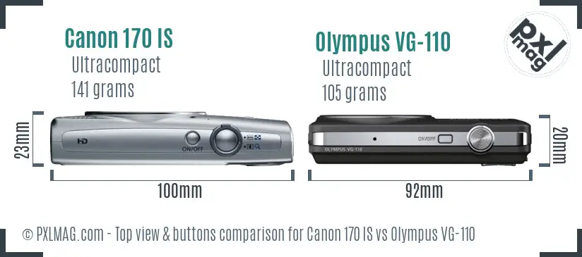 Canon 170 IS vs Olympus VG-110 top view buttons comparison