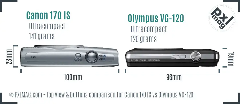 Canon 170 IS vs Olympus VG-120 top view buttons comparison