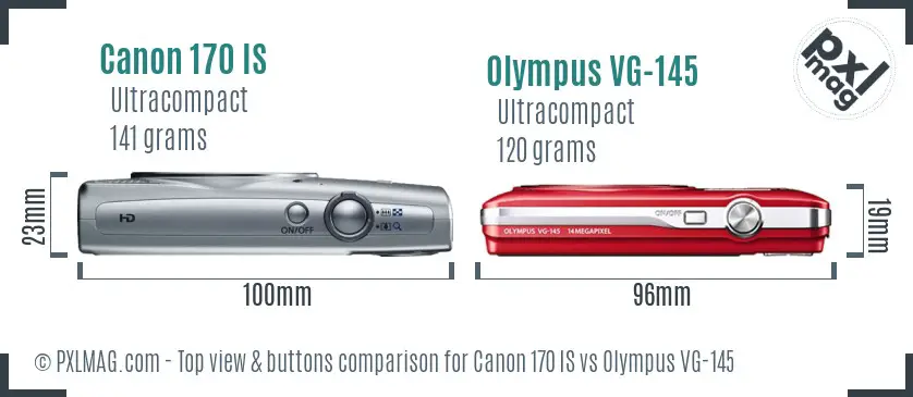 Canon 170 IS vs Olympus VG-145 top view buttons comparison