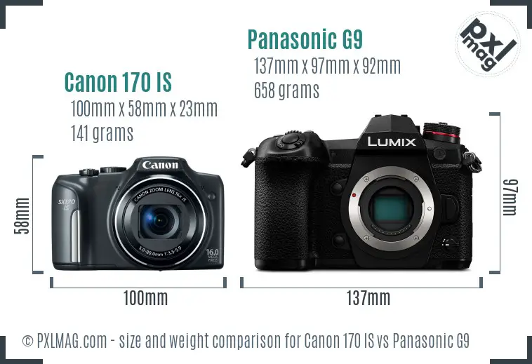 Canon 170 IS vs Panasonic G9 size comparison